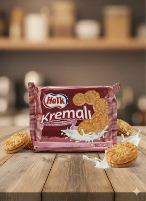 Bild von Halk Çilek Aromalı Dolgulu Sandviç Bisküvi 500g