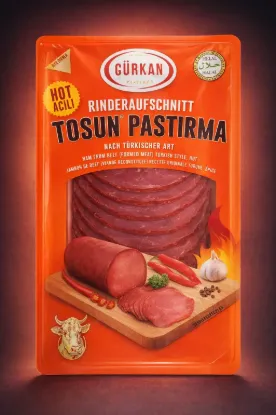 Bild von Gürkan Tosun Pastırma 80g – Acılı Rinderaufzschnitt nach türkischer Art (Scharf)