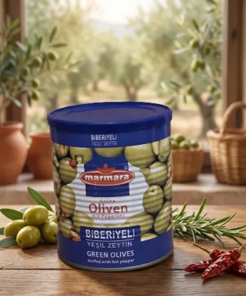 Bild von Marmara Grüne Oliven mit Peperoni 400 g (Abtropfgewicht)