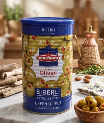 Bild von Marmara Biberli Yeşil Zeytin (mit roter Paprika) 720g / 1250g