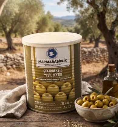Bild von Marmarabirlik Grüne Oliven ohne Kern 400g (Netto 400g, Brutto 800g)