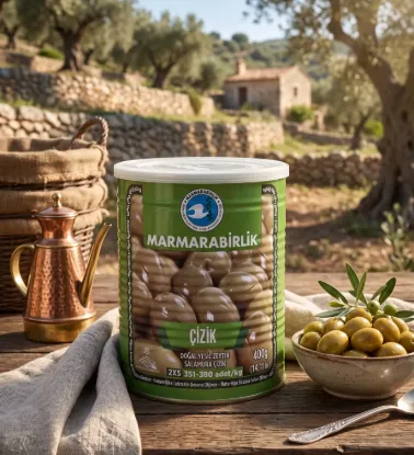 Bild von Marmarabirlik Çizik Yeşil Zeytin 800g (Netto) / 900g (Brutto), Süzme 400g
